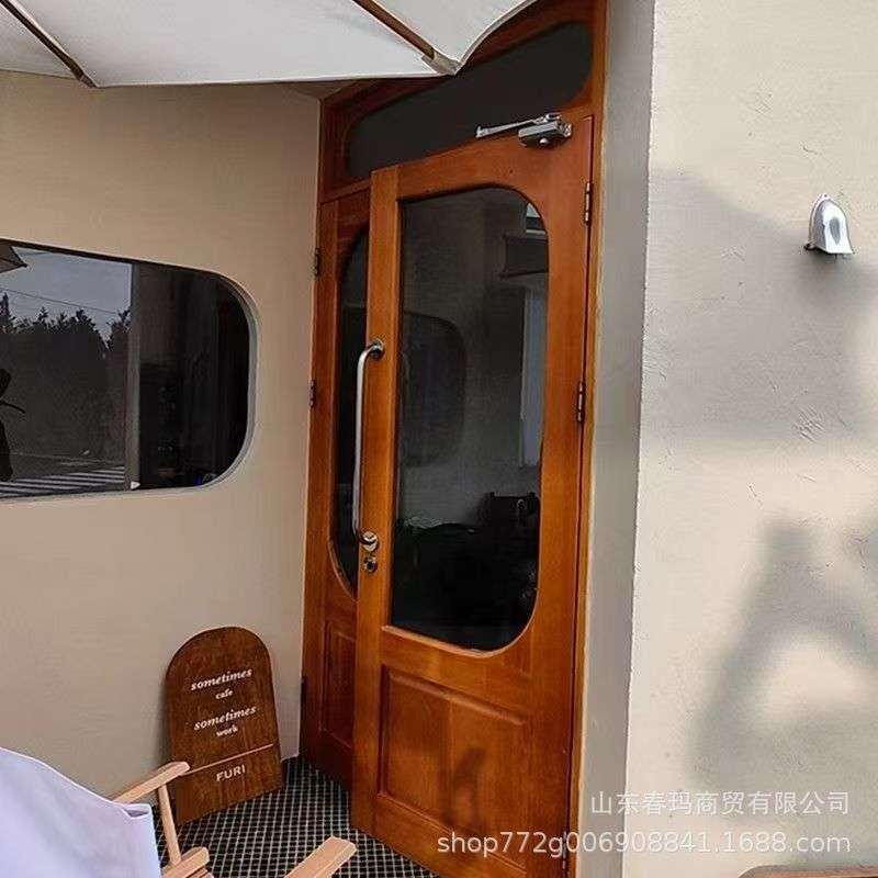 老榆木门窗实木玻璃门窗折叠推拉咖啡店木门店铺移门美式原木门窗
