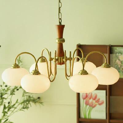 L72024新款中古简约吸顶灯法式奶油风绿色客厅主灯实木复古美式吊
