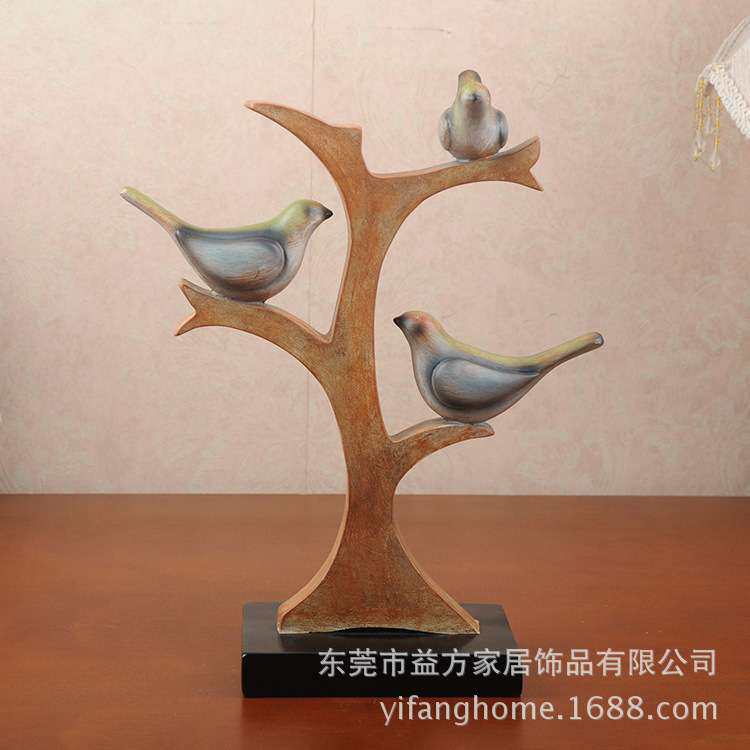 美式树枝小鸟首饰架摆件卧室家居装饰品创意玄关摆设小鸟站树干