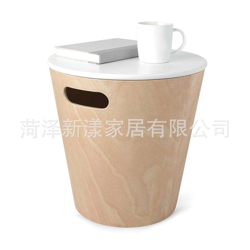 室内创意收纳用品木质简约商务可坐人收纳凳子储物凳圆桌子收纳桌