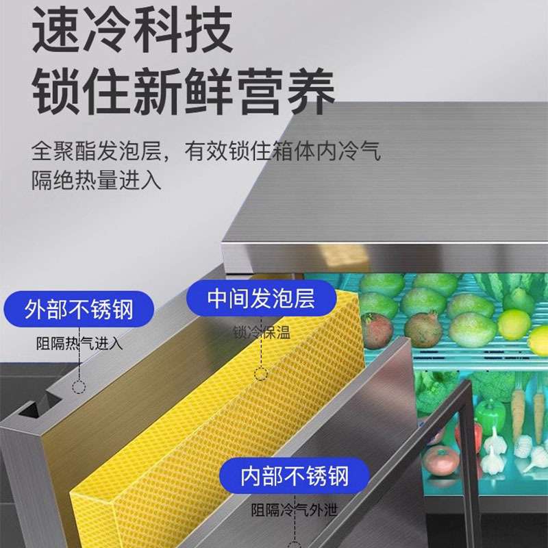 保鲜工作台商用不锈钢厨房冷藏冷冻平面操作台卧式冰柜双温 保鲜