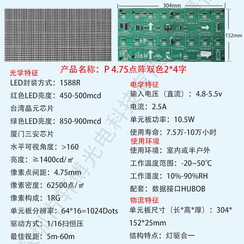 F3.75户内双色点阵模组led停车场系统窗口会议显示屏专用单元板