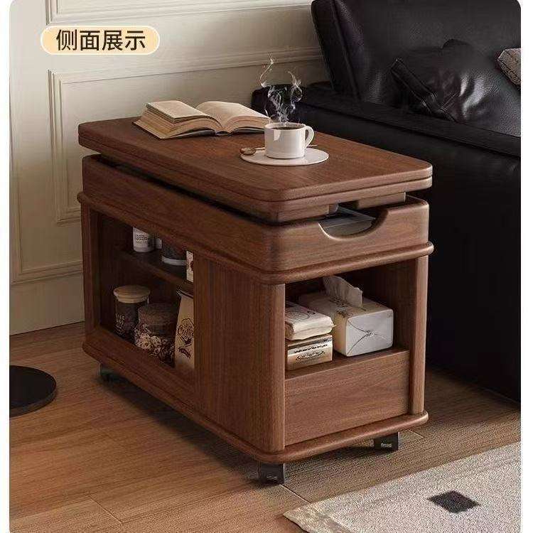 【全实木】胡桃木沙发升降小推车折叠茶几小户型多功能家用边几