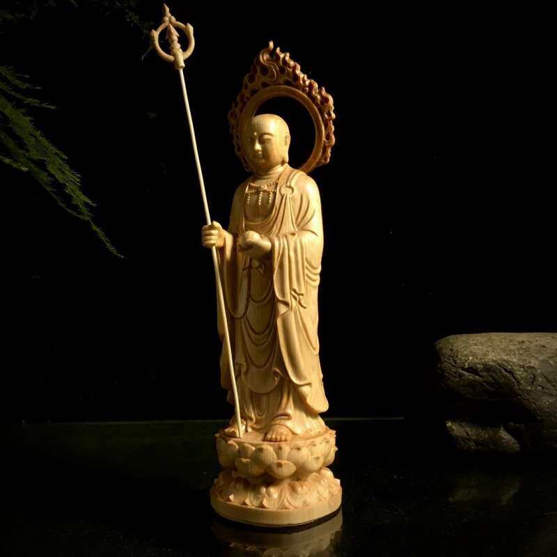 崖柏木雕地藏王菩萨木雕人物办公室客厅实木木质工艺品摆件
