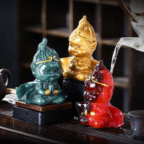 变色茶宠齐天大圣孙悟空茶桌摆件精品可养可爱小猴子茶玩茶道配件