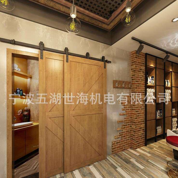 bypass美式谷仓门移门轨道推拉门室内门双排门轨道滑轮实木门导轨