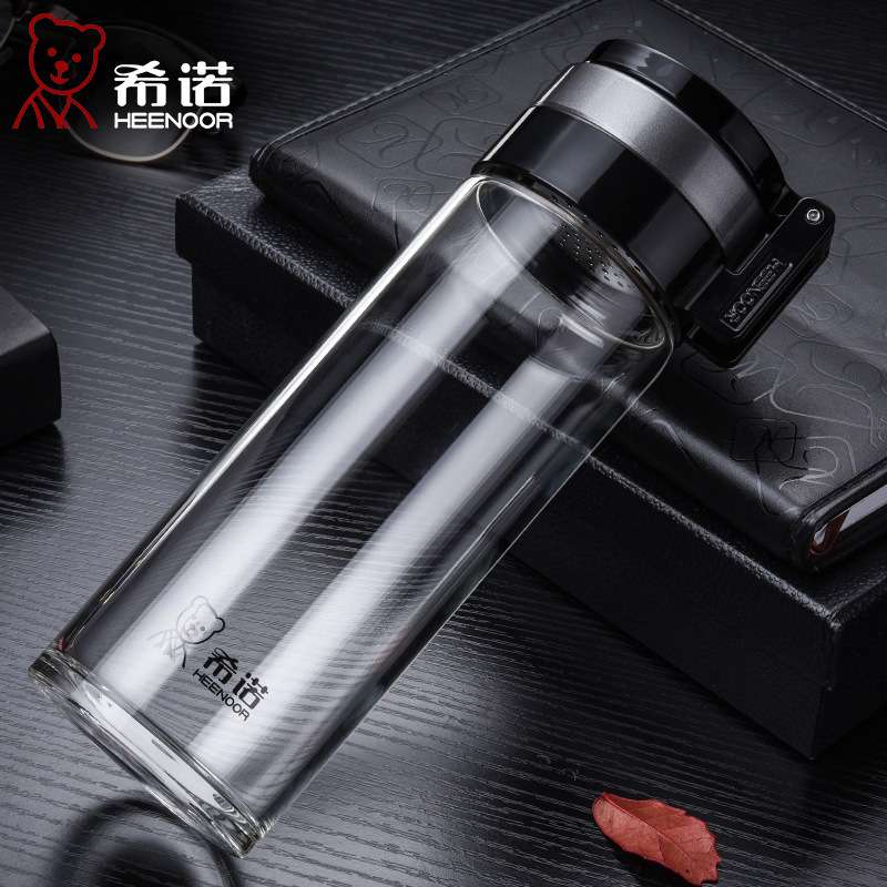 希诺单层玻璃杯大容量带提环户外加厚带滤网泡茶车载商务茶杯