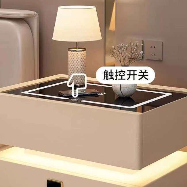 意式极简智能床头柜现代简约家用卧室实木床边柜多功能简易收纳柜