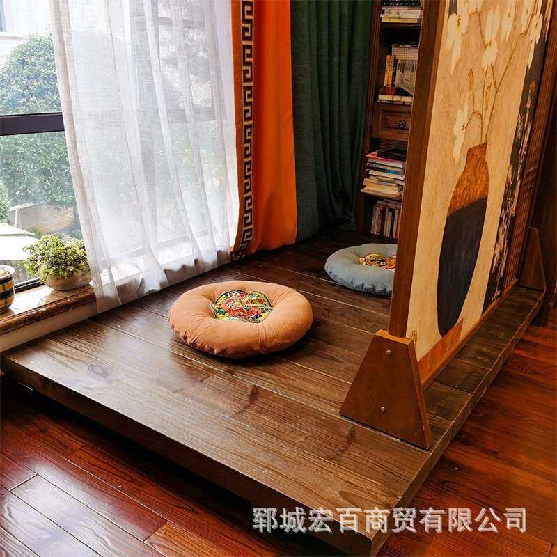 实木榻榻米老榆木矮床酒店民宿复古床板卧室落地双人床架地台矮床