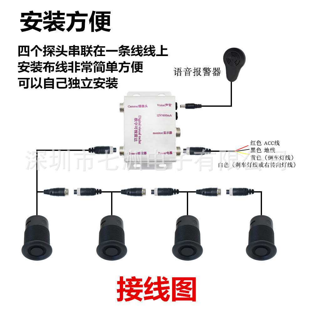 卡车可视雷达24V数字雷达倒车探测抗干扰语音报警