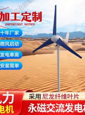 小型风力发电机100W12v蓝色3/5叶片风光互补太阳能路灯新能源