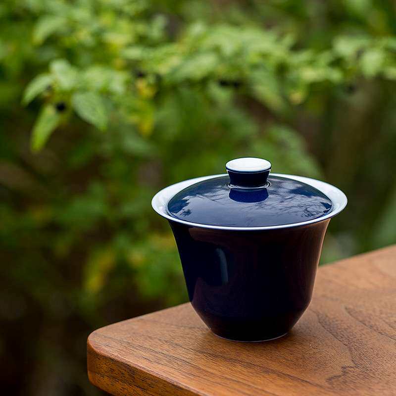 旅之玉兰米黄霁蓝盖碗户外便携茶具竹茶盘家用茶碗赶泡盘茶礼logo