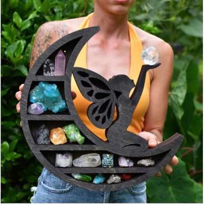 跨境木质水晶展示架Cat in the Moon Crystal Wooden Shelf工艺品