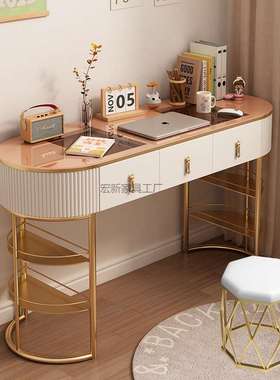 Hx2轻奢书桌简约现代卧室灰色白色笔记本写字台北欧小户型玻璃电