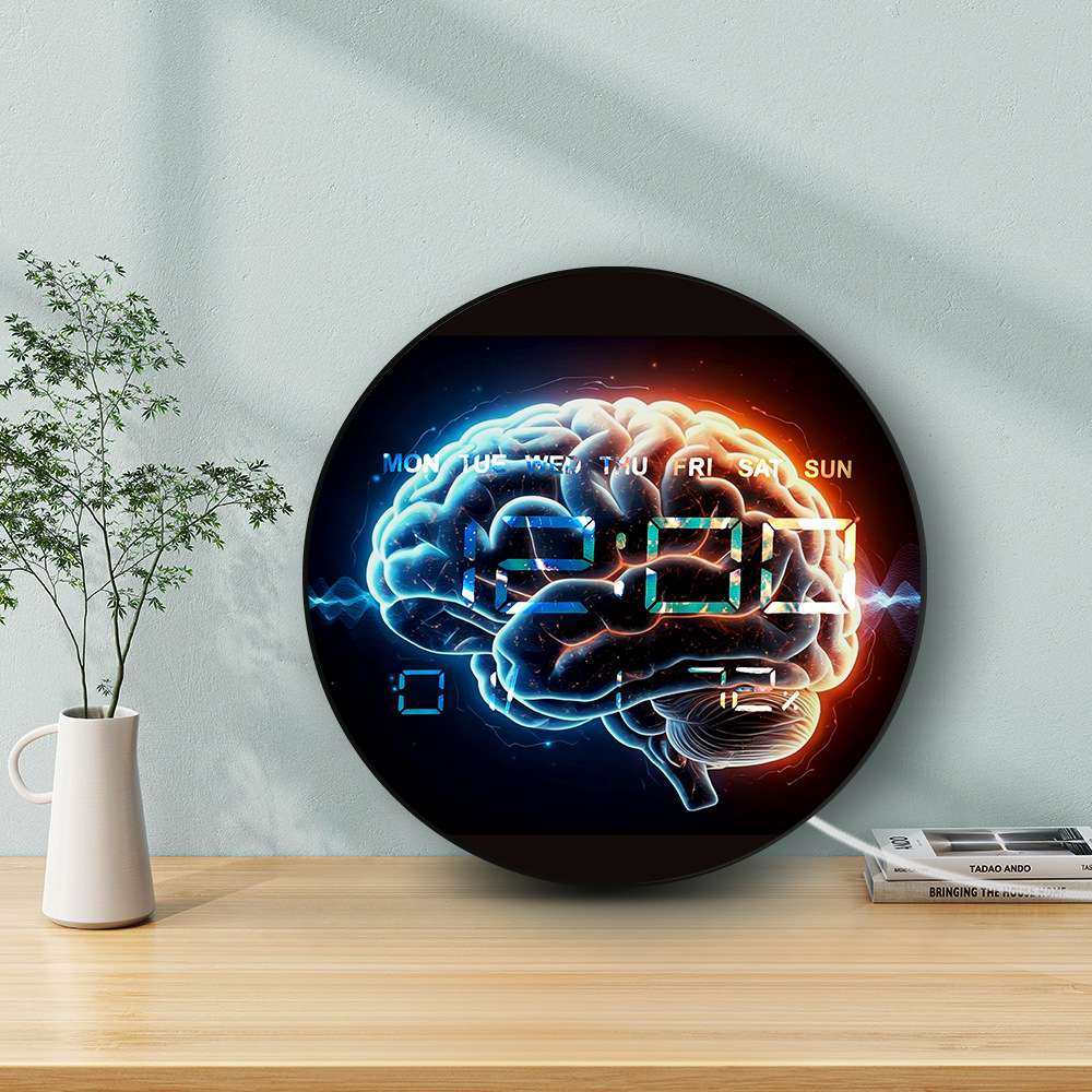 彩色大脑电波简约客厅挂钟电子多功能家用时钟带温度湿度静音墙钟,鲜花速递/花卉仿真/绿植园艺,割草机/草坪机,淘宝优惠券,粉丝福利购,淘宝优惠卷