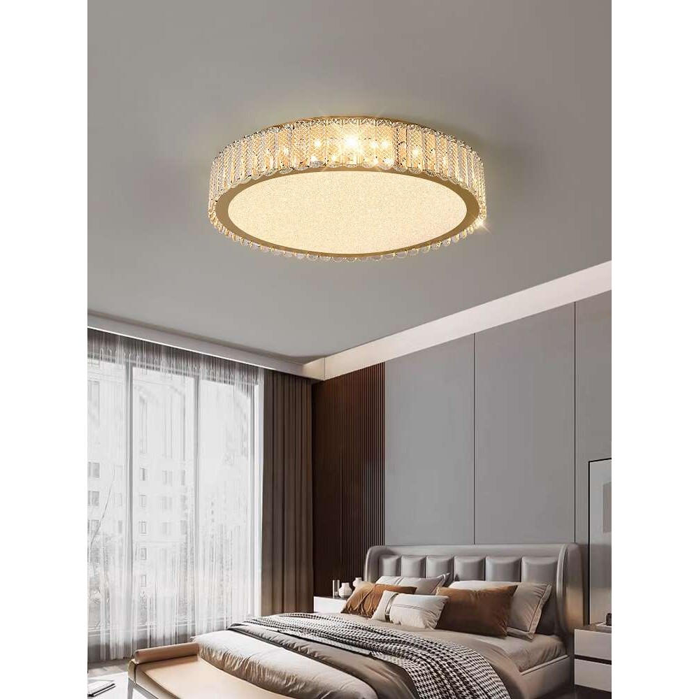 全光谱卧室灯中山圆形轻奢水晶客厅吸顶灯现代简约led温馨主卧灯
