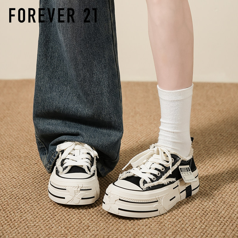 F21厚底帆布鞋女饼干鞋2026新款秋季小个子增高休闲小白鞋板鞋