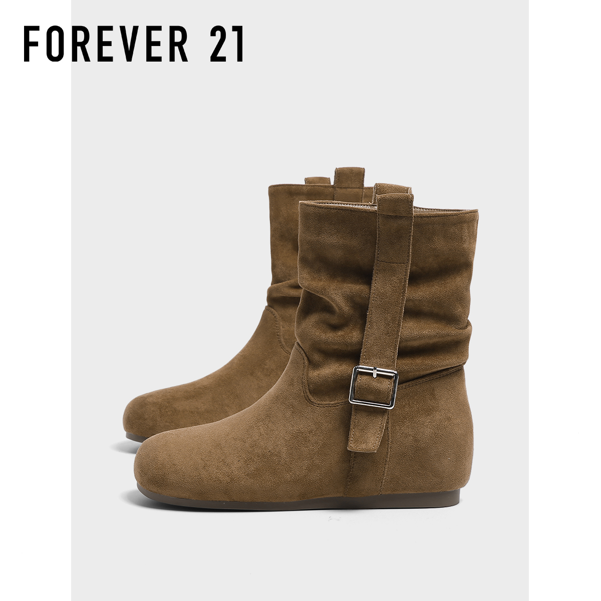 F21栗色时装短靴女2025新款