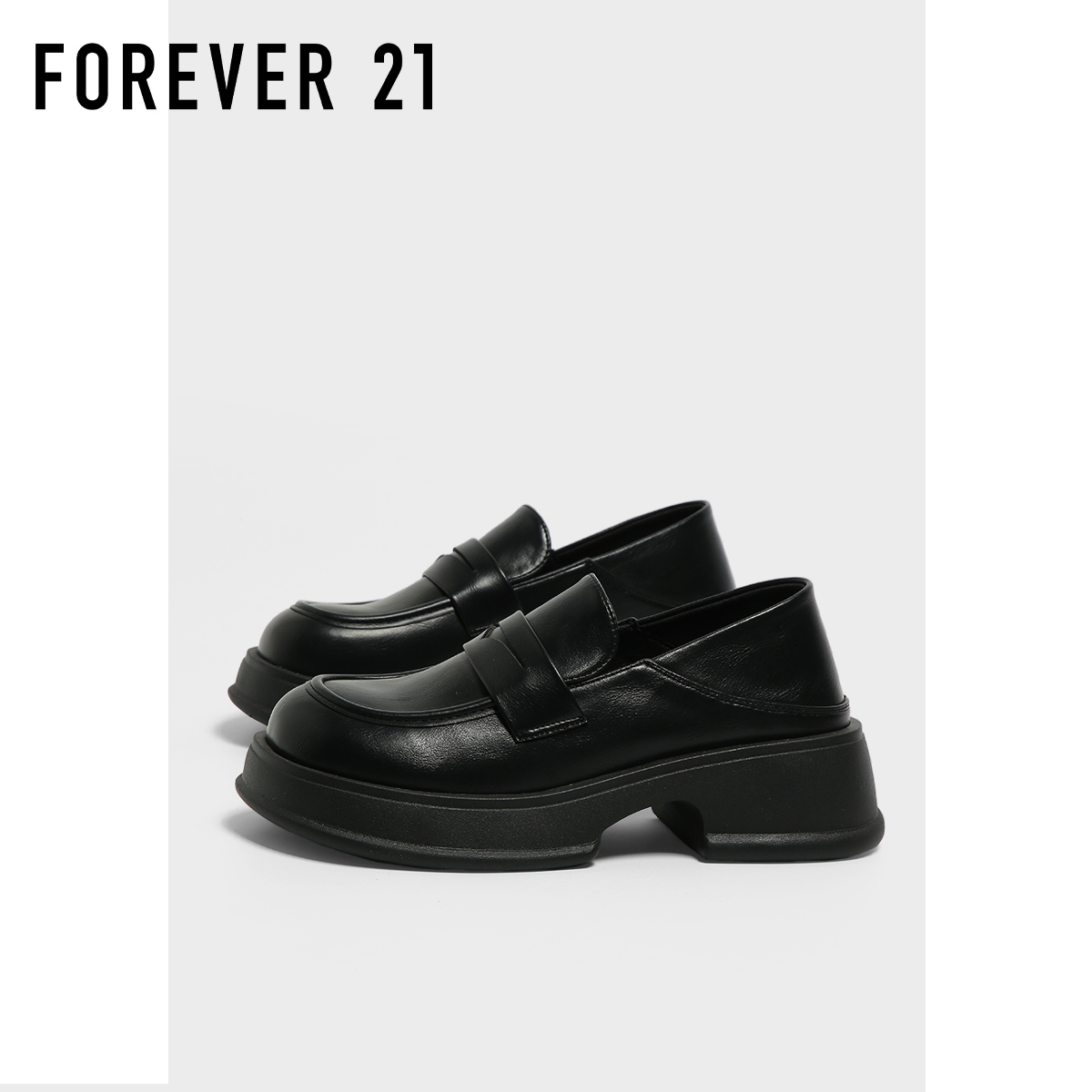 F21黑色乐福鞋女款2025新款