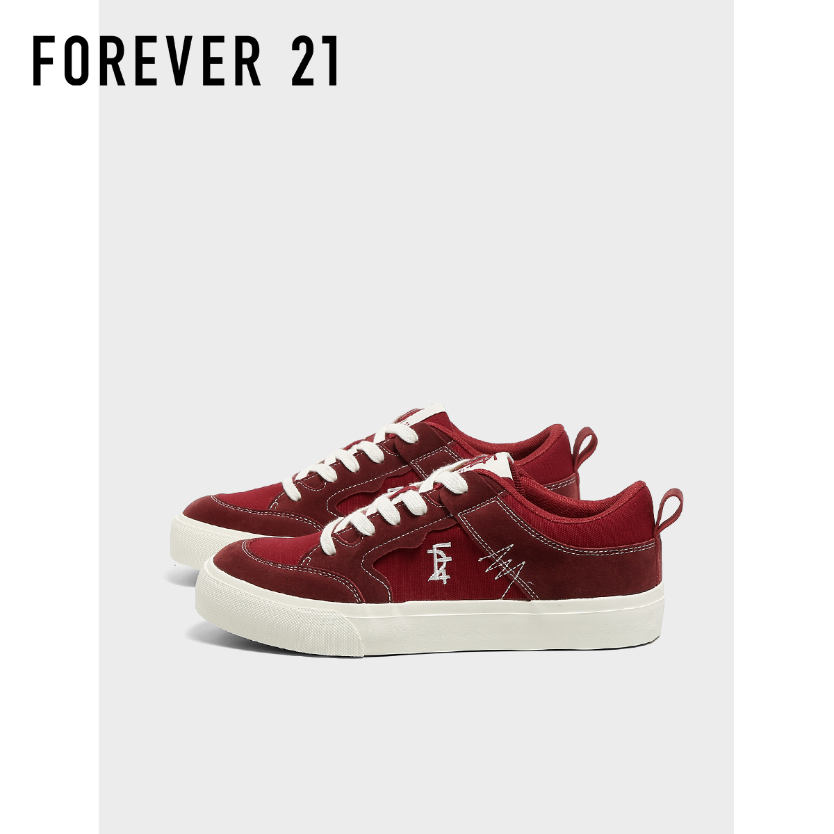 F21红色帆布鞋男款软厚底