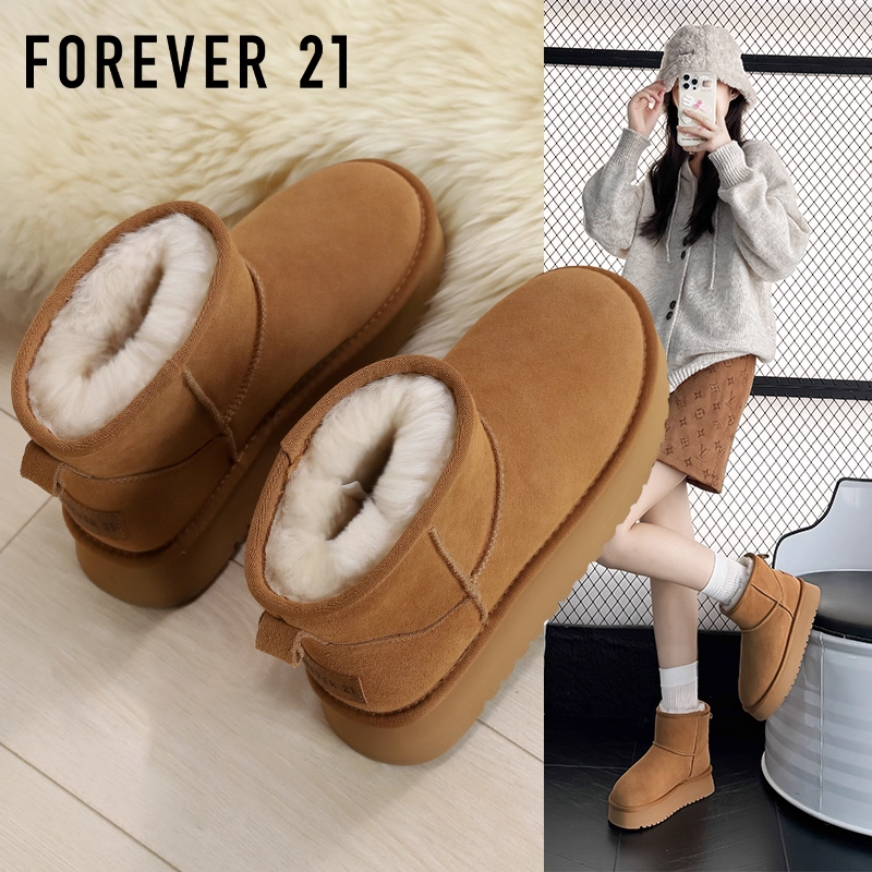 F21厚底真皮雪地靴女2025新款