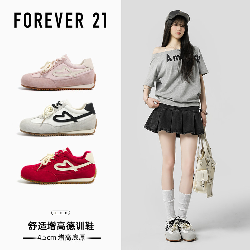FOREVER 21内增高真皮德训鞋女2026新款复古百搭时尚系带阿甘鞋