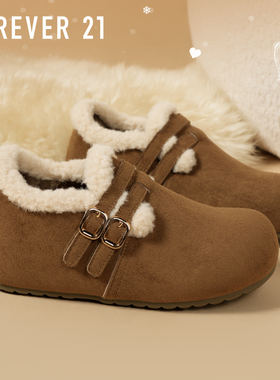 F21内增高加绒加厚勃肯鞋女款2025新款秋冬复古保暖全包毛毛棉鞋
