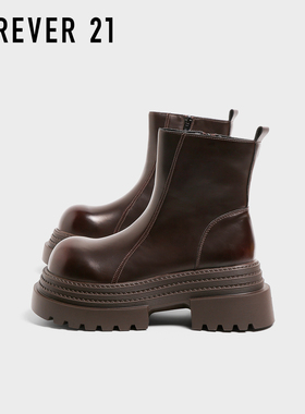 F21棕色马丁靴女2025新款秋季厚底增高巨好看英伦风休闲烟筒短靴