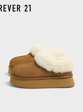 F21厚底牛皮雪地靴女2025新款冬季爆款加绒加厚皮毛一体保暖棉鞋