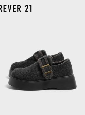 F21黑色毛绒勃肯鞋2025新款秋冬女生小个子厚底增高一脚蹬休闲鞋