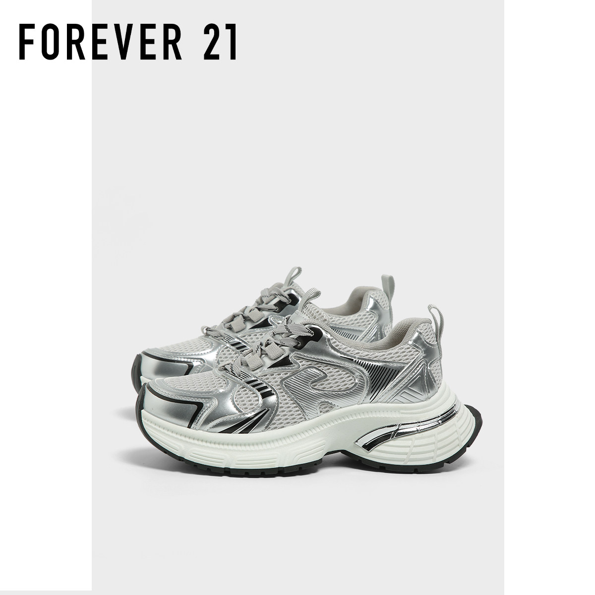 F21银色老爹鞋女2025新款