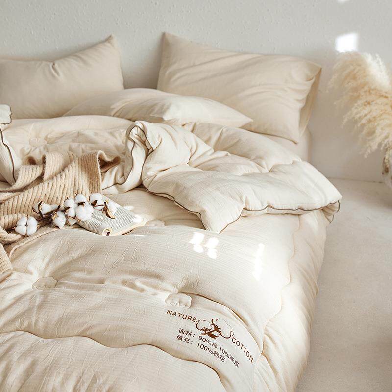 轻奢质朴棉麻提花棉花填充四季被芯慵懒感家用夏被春秋被加厚冬被