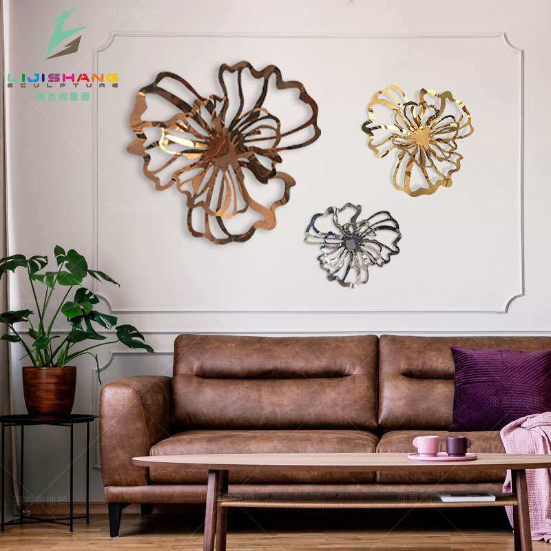 不锈钢花朵造型雕塑 酒店客厅挂墙艺术装置 不锈钢雕塑 装置艺术