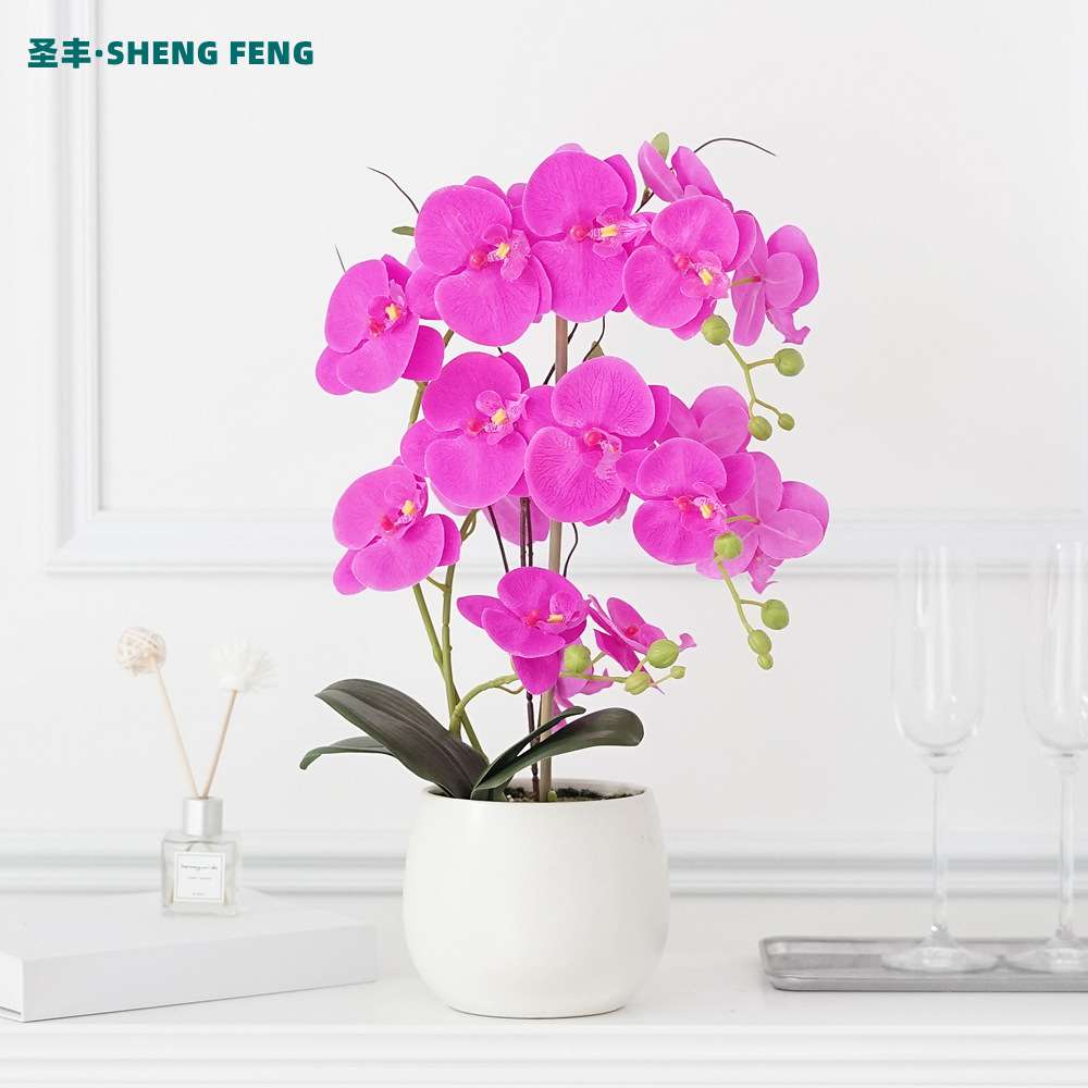 高端蝴蝶兰盆景仿真花盆栽客厅北欧假花套装创意手感绢花绿植