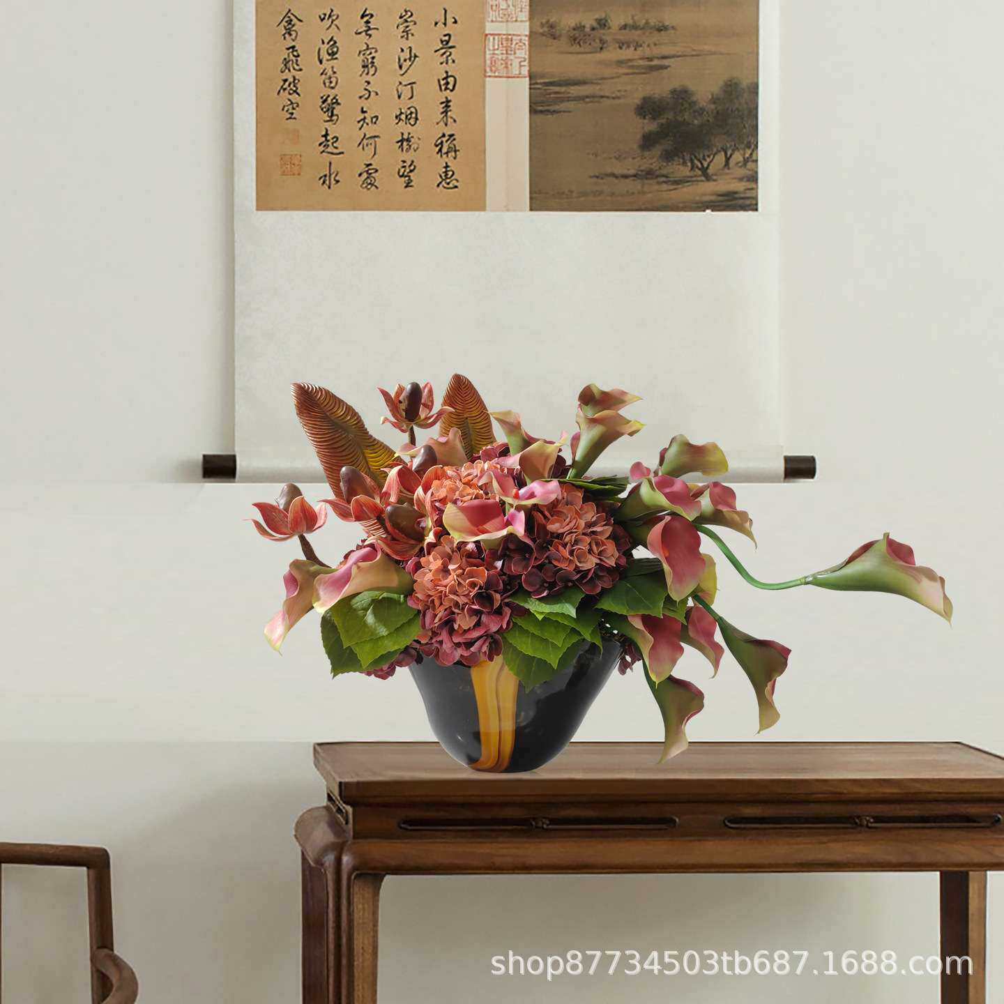 轻奢餐厅玄关过道酒店装饰桌花摆设高端花插花束套装仿真花艺饰品