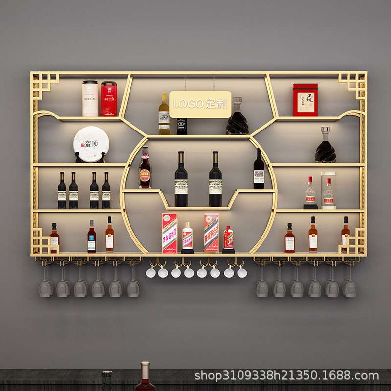 吧台酒柜靠墙壁挂式置物架工业风酒吧铁艺展示架创意餐厅红酒架子