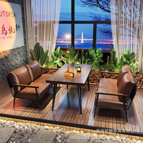 网红露营风酒吧卡座沙发烧烤店咖啡店主题餐厅餐吧小酒馆清吧桌椅