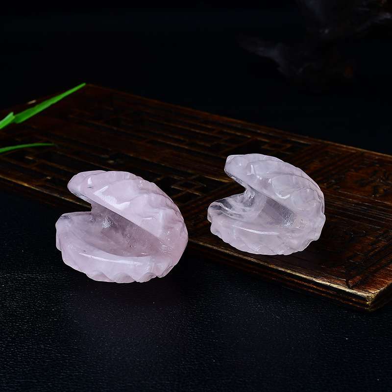 天然白水晶贝壳摆件粉晶原石雕刻家居客厅办公桌面装饰品