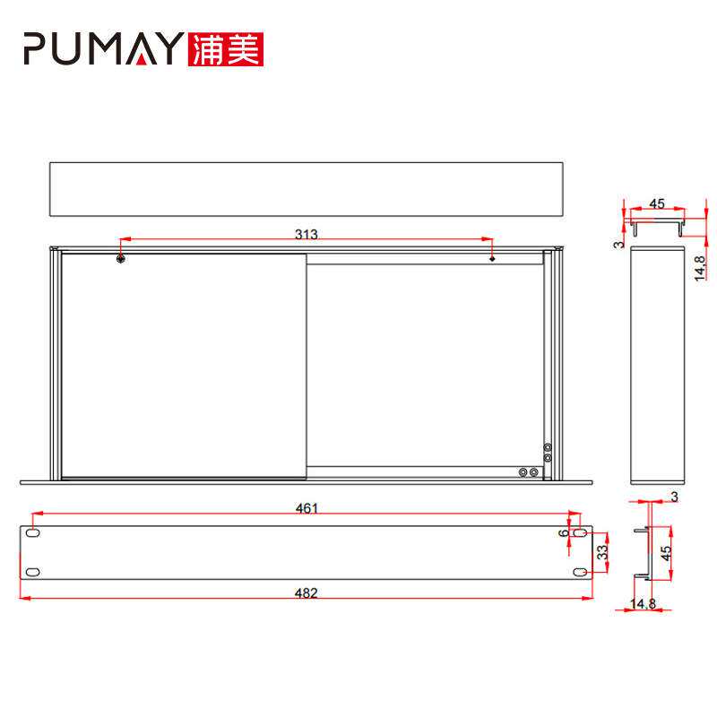 19英寸1u平板标准机箱250深工控铝型材壳体铝合金功放加工开孔