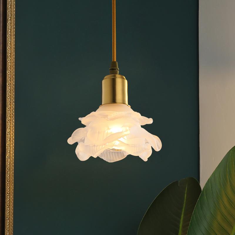 全铜法式奶油客厅吊灯现代简约轻奢餐厅主卧创意花朵床头吊灯