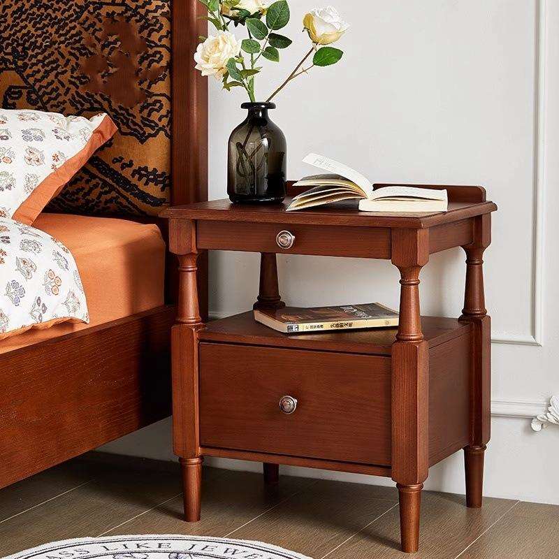 法式复古床头柜白蜡木实木床头柜小户型主卧室实木中古风床头柜