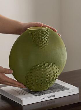 匠十三 现代轻奢家居装饰品客厅插花瓶日式绿色3D打印陶瓷花瓶
