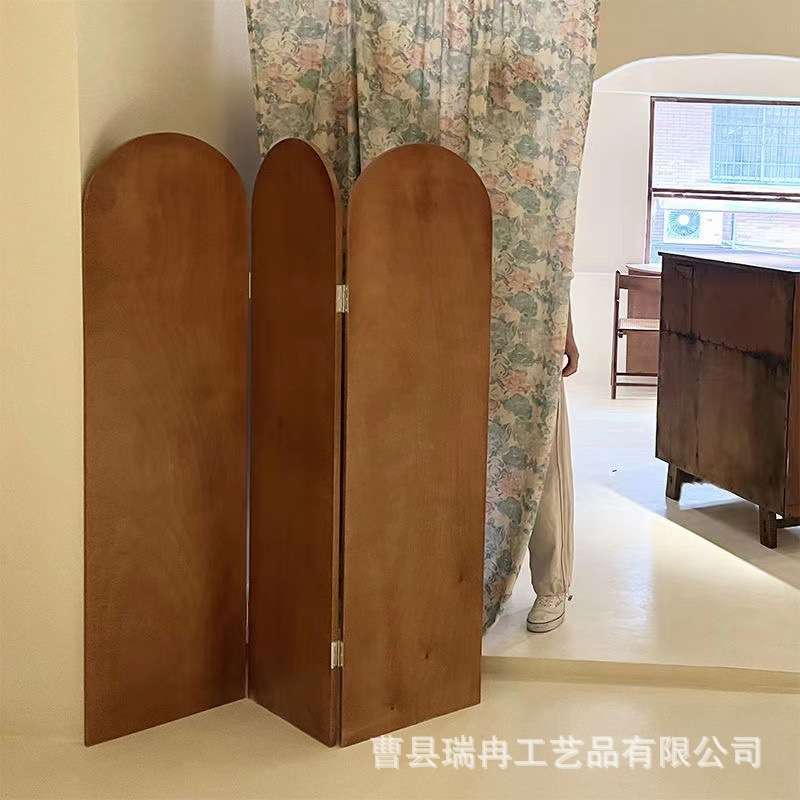 法式木质屏风咖啡厅奶茶店装饰隔断木质拱形可移动折叠屏风遮挡