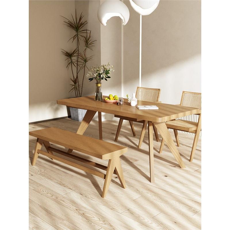全实木餐桌椅组合现代简约长方形家用原木餐厅吃饭桌子长条桌