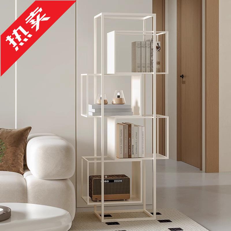 现代简约创意立式书架落地置物架客厅奶油风铁艺展示架书房收纳架