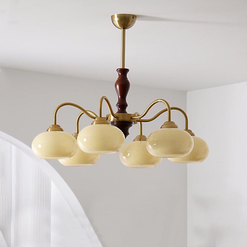 奶油风吊灯复古餐厅灯书房卧室柿子吊灯中古田园实木客厅灯