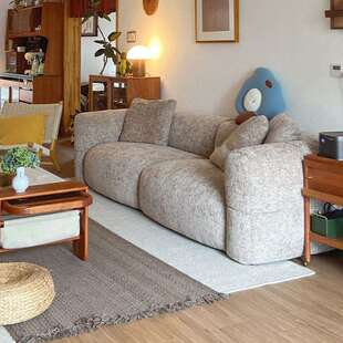 家庭法式复古风大白布艺沙发奶油风小户型客厅直排棉麻懒人沙发