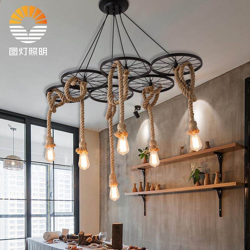 麻绳吊灯复古工业风服装店火锅店网咖创意美发奶茶店吧台餐厅吊灯,家装灯饰光源,智能吊灯,淘宝优惠券,粉丝福利购,淘宝优惠卷