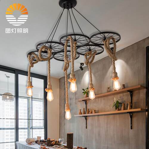 麻绳吊灯复古工业风服装店火锅店网咖创意美发奶茶店吧台餐厅吊灯