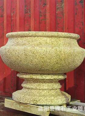 石雕花钵锈石黄花钵小区别墅庭院花岗岩石材花盆厂家现货供应